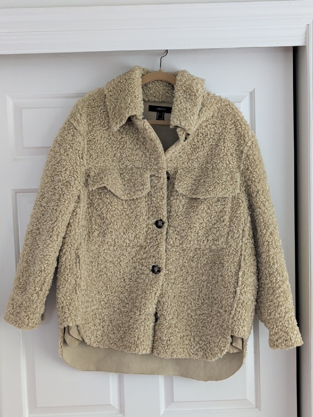 Forever 21 Cream Sherpa Button-Up Jacket